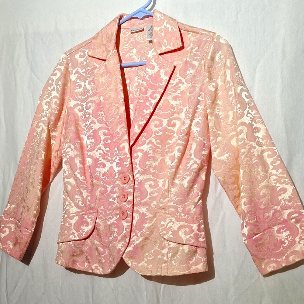 3/$20--Vintage Pink Brocade Jacket, Cropped, No Boundaries, Sz 7 Juniors, NWOT - Picture 7 of 13